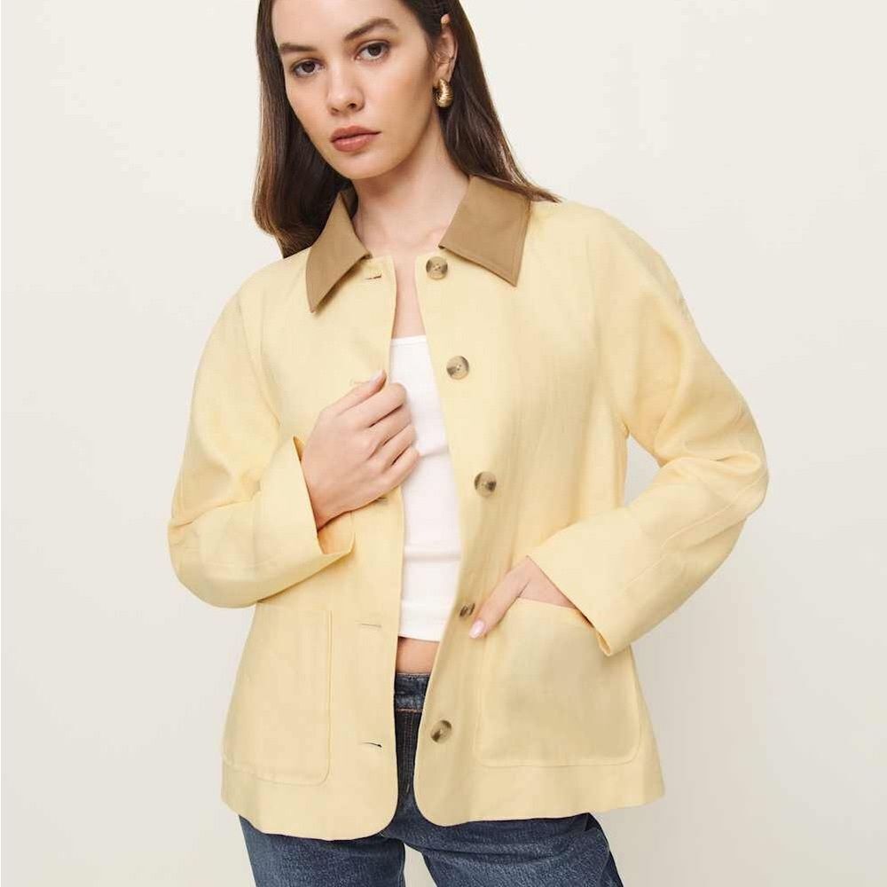 Reformaiton Lila Linen Jacket Large Parmesan Light Yellow Two Tone Casual